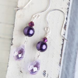NEW Purple Drop Pearl Silver Earrings